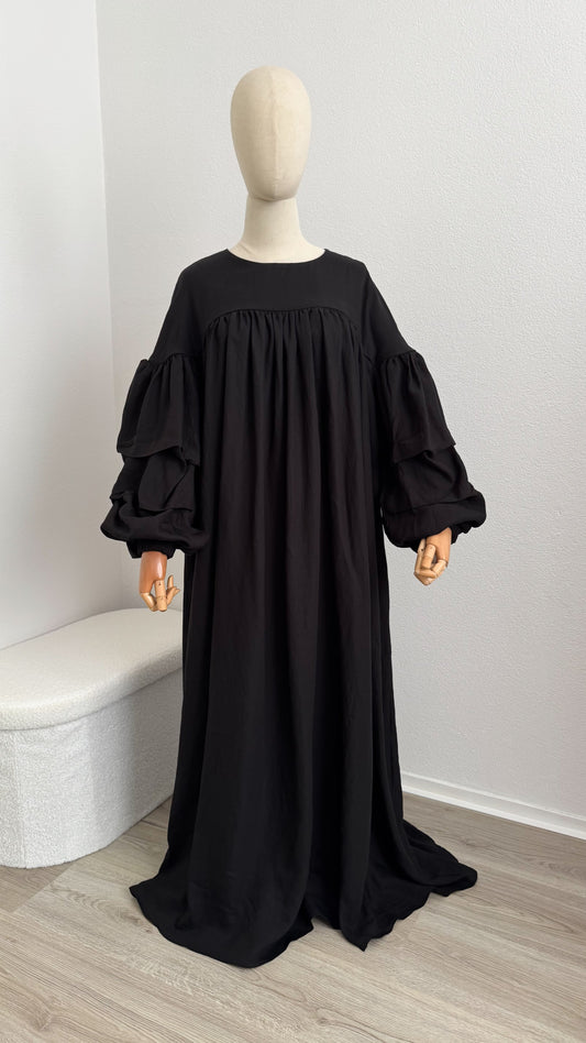 Abaya Laalia Viscose & Linen - Black - Gamila Muslimah