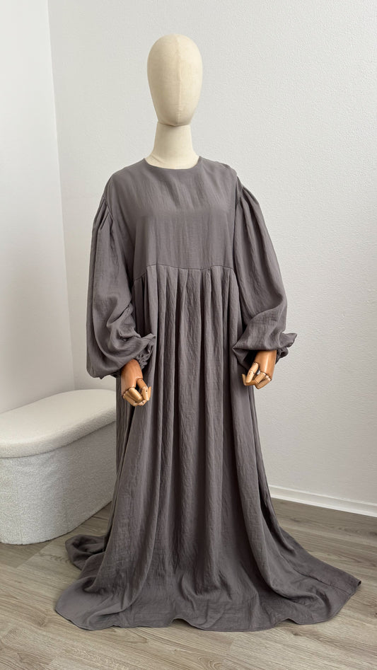Abaya Lila Viscose & Linen - Grey - Gamila Muslimah