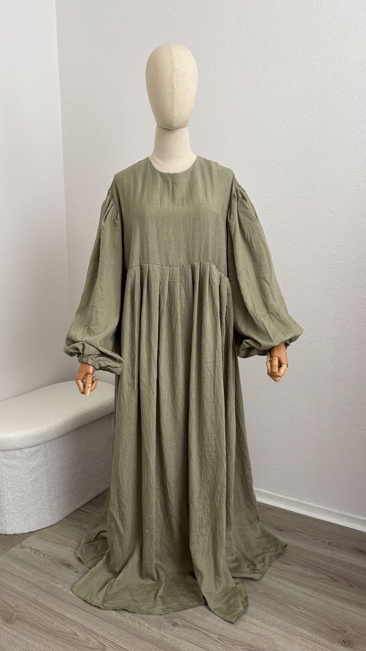 Abaya Lila Viscose & Linen - Light Khaki - Gamila Muslimah