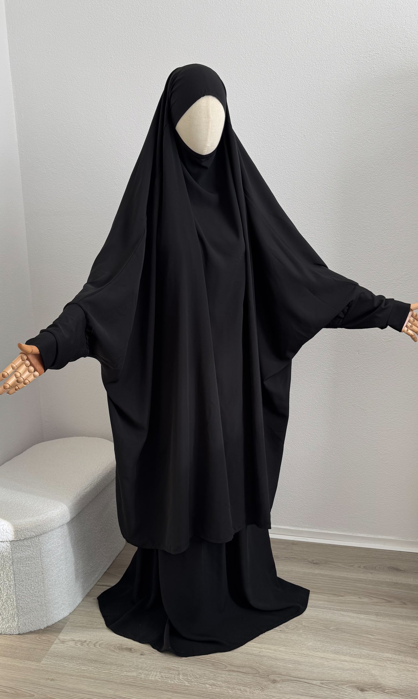 Jilbab Widad Microfibre - Black Elastic Sleeve