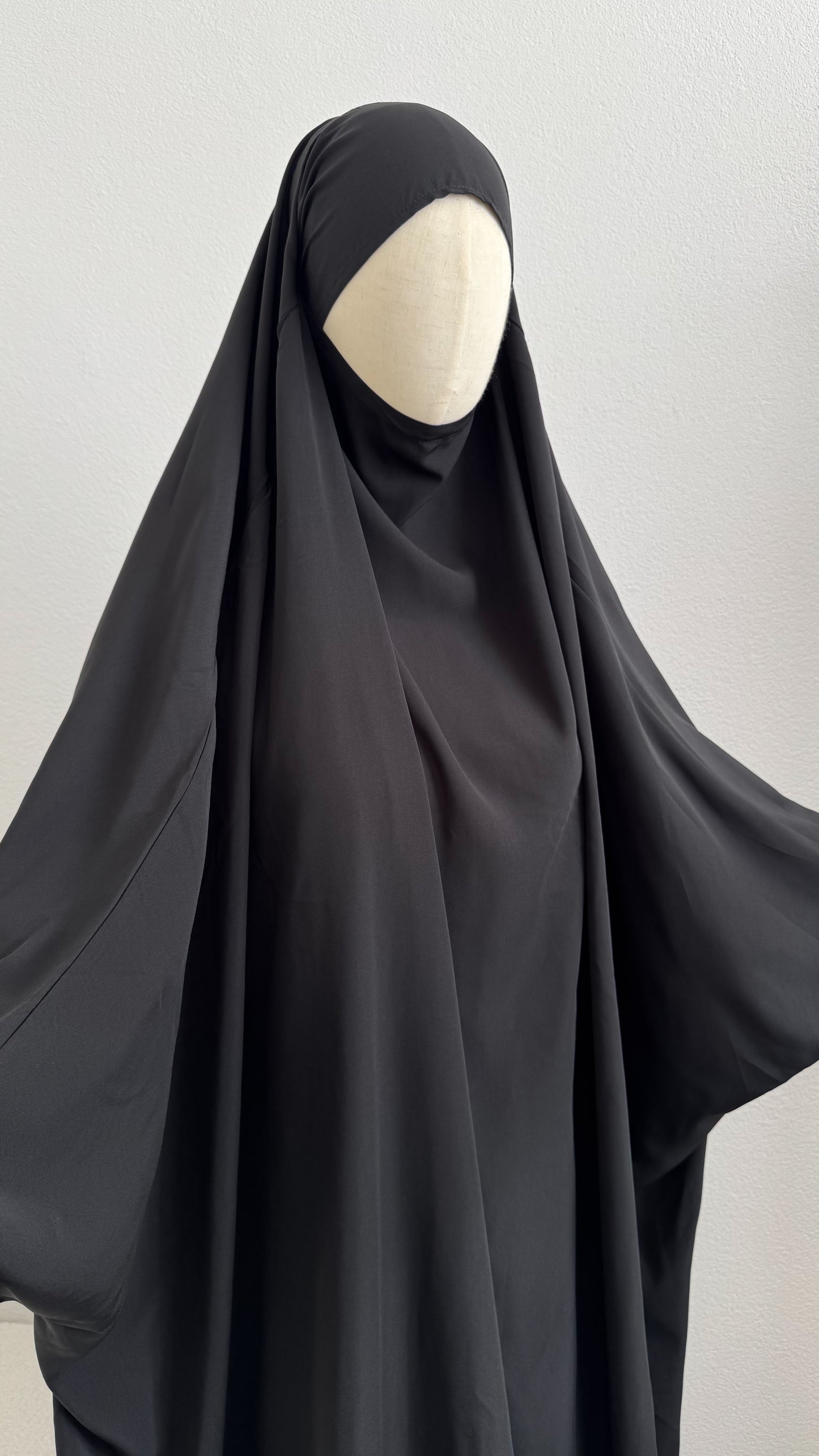 Jilbab Widad Microfibre - Black Elastic Sleeve