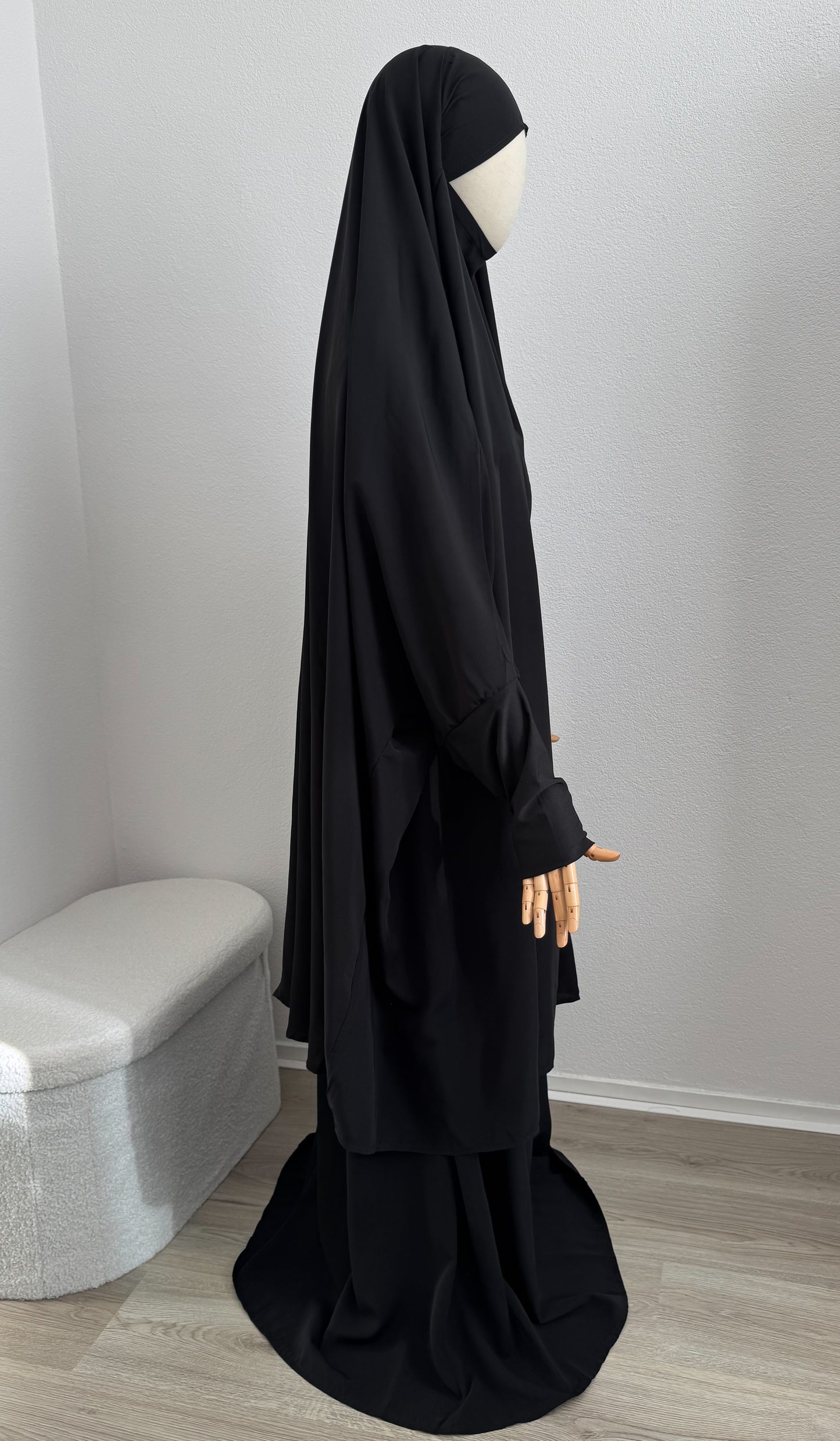 Jilbab Widad Microfibre - Black Elastic Sleeve