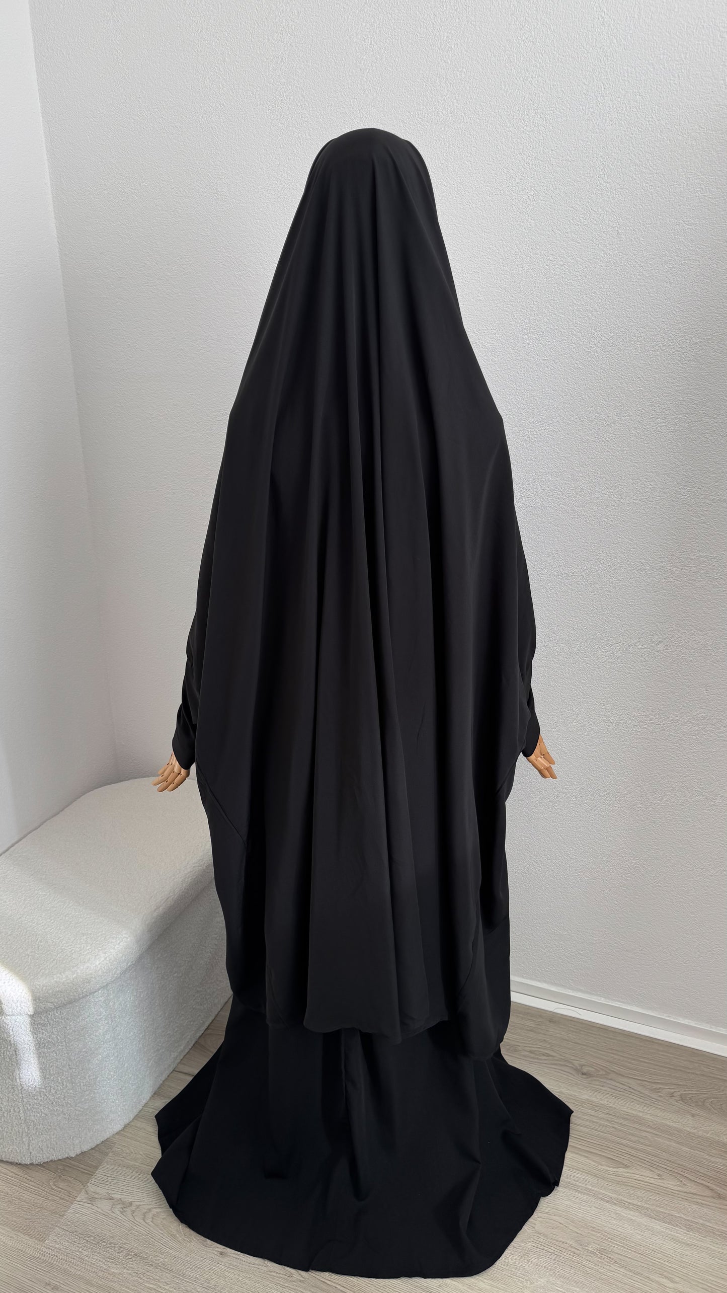 Jilbab Widad Microfibre - Black Elastic Sleeve