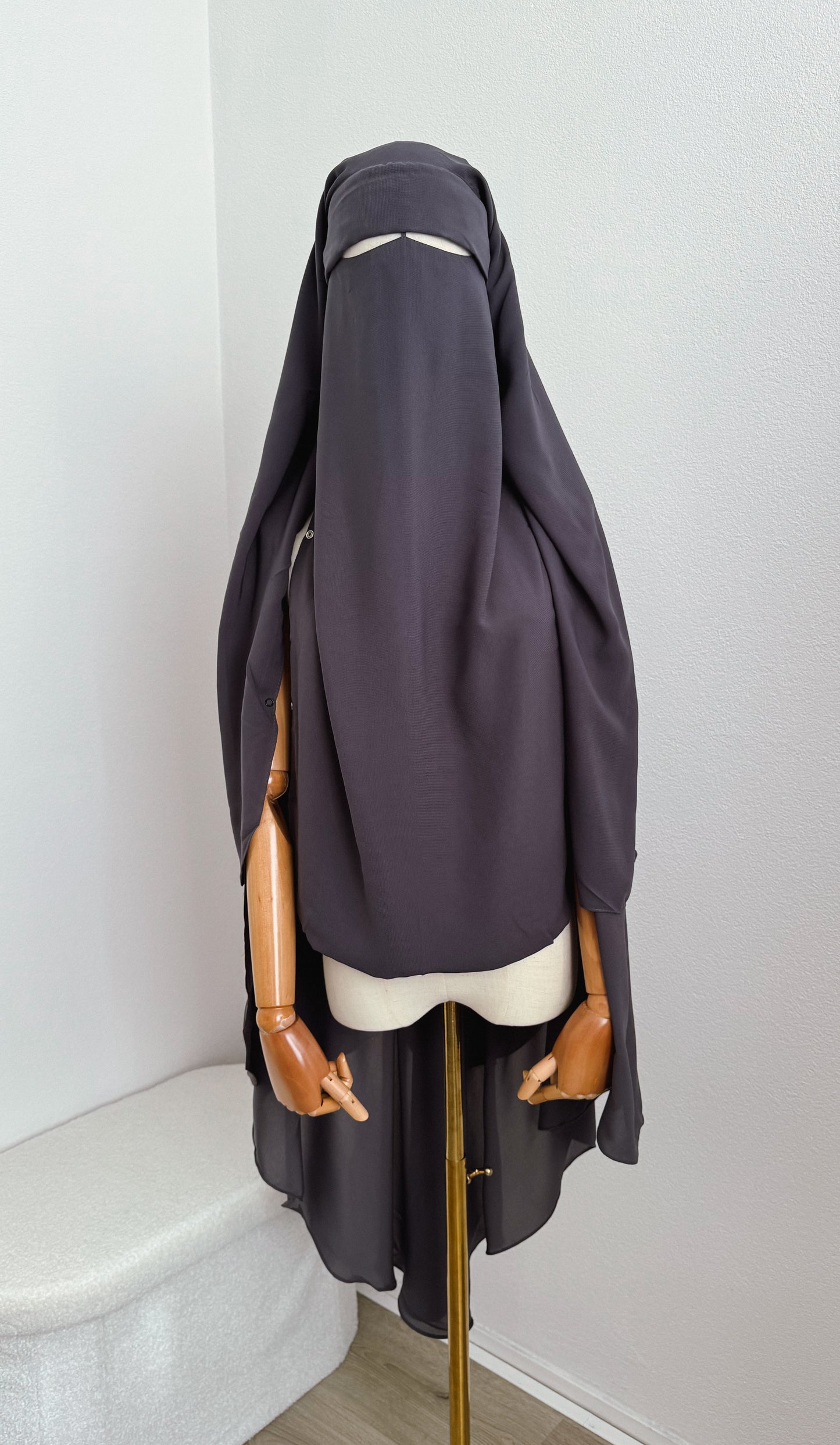 Maxi Niqab Khadija with Flap and Clips - Anthracite Grey