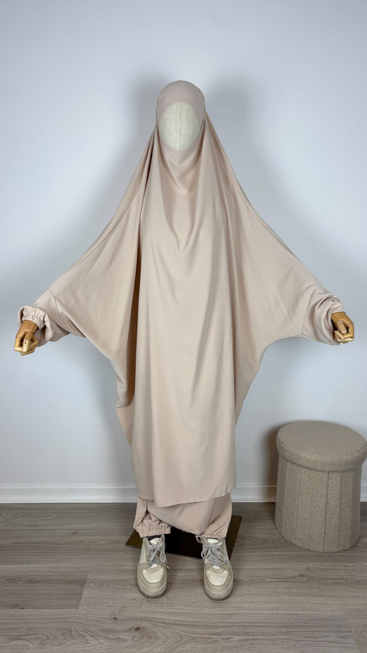 Jilbab Medina Silk with HALAL PANTS - Cream - Gamila Muslimah
