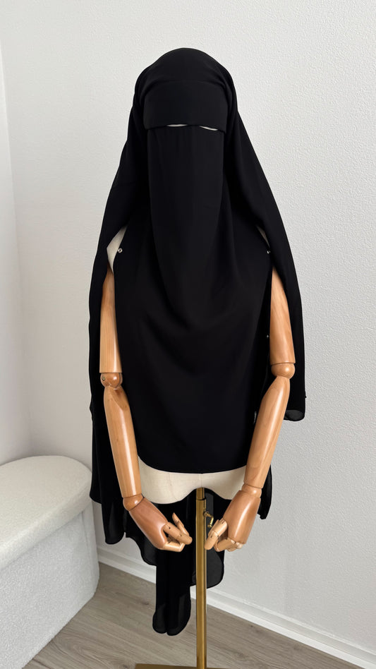 Maxi Niqab Khadija with Flap and Clips - Black - Gamila Muslimah