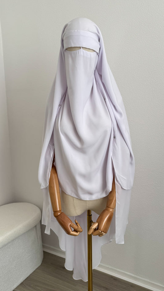 Maxi Niqab Khadija with Flap and Clips - White - Gamila Muslimah