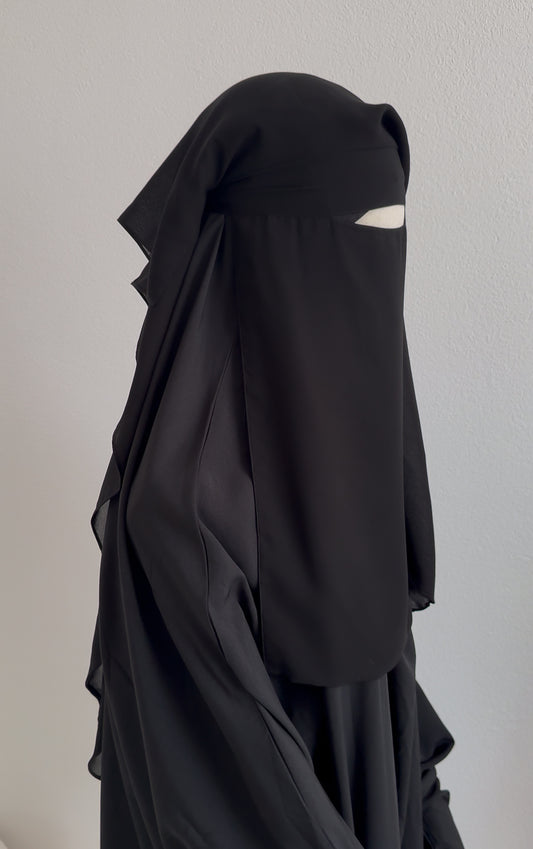 Niqab 2 layers with nose string - Black - Gamila Muslimah
