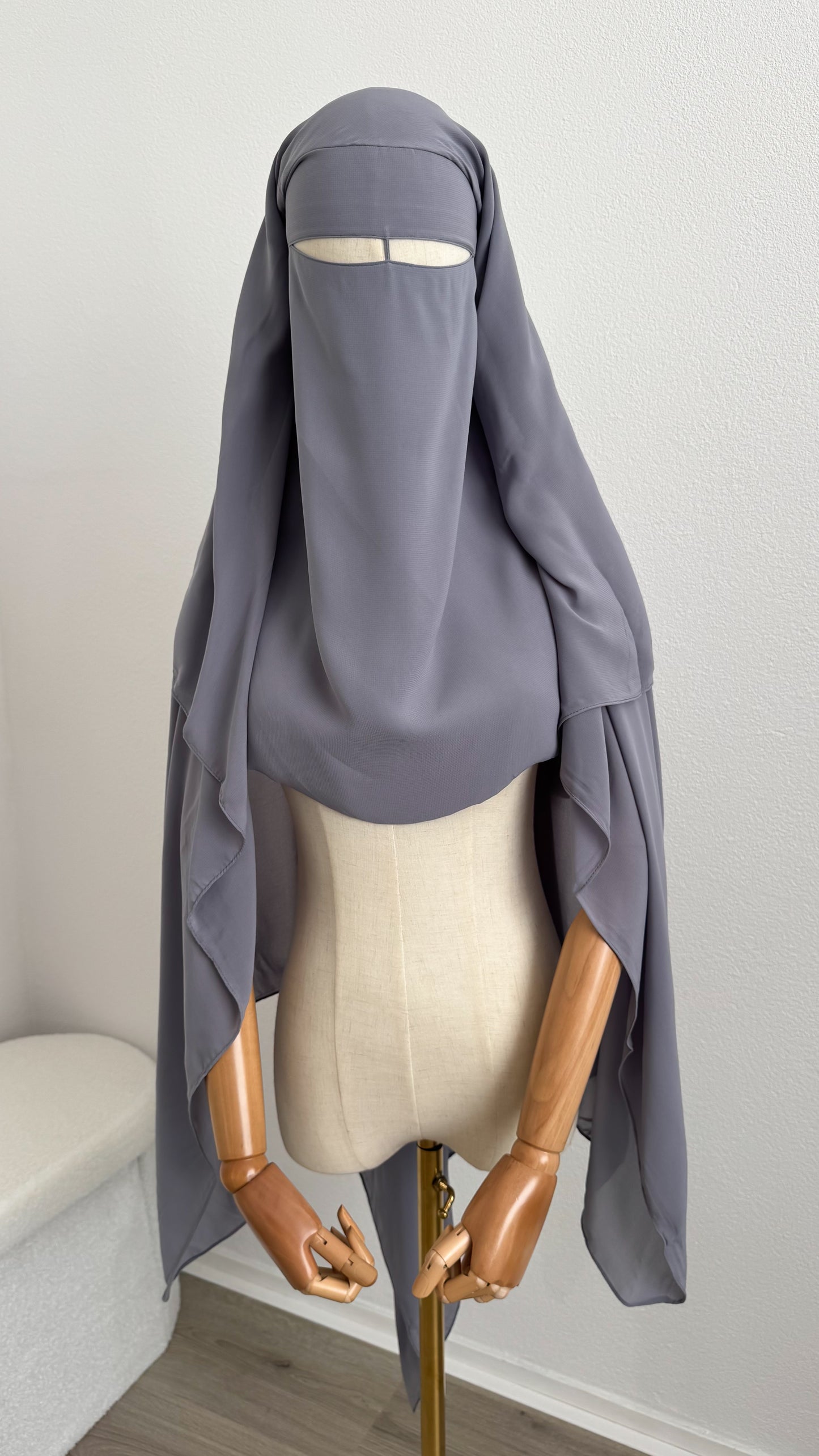 Niqab Aisha- with nose string - Grey - Gamila Muslimah
