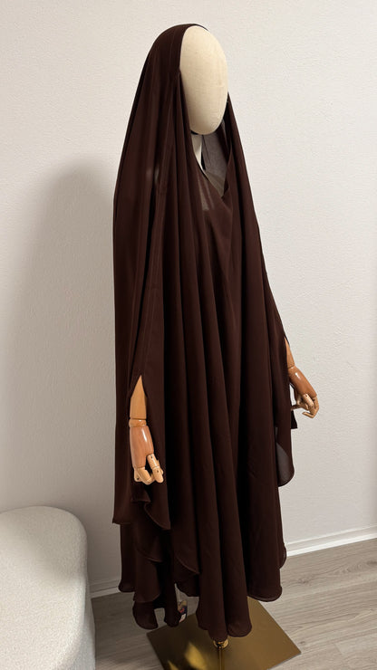 Muslimah Overhead Cape with elastic - Chocolate