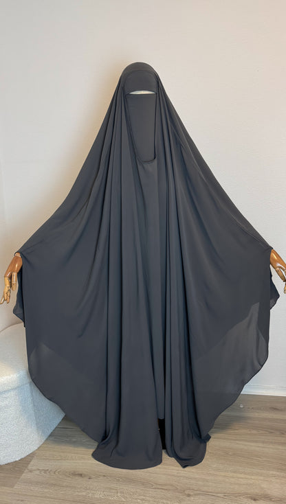 Muslimah Overhead Cape with clips Anthracite Grey + Niqab Nafaq