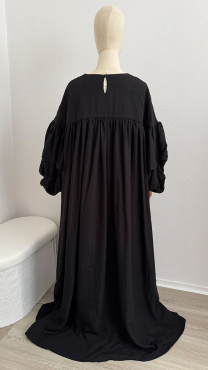 Abaya Laalia Viscose & Linen - Black - Gamila Muslimah