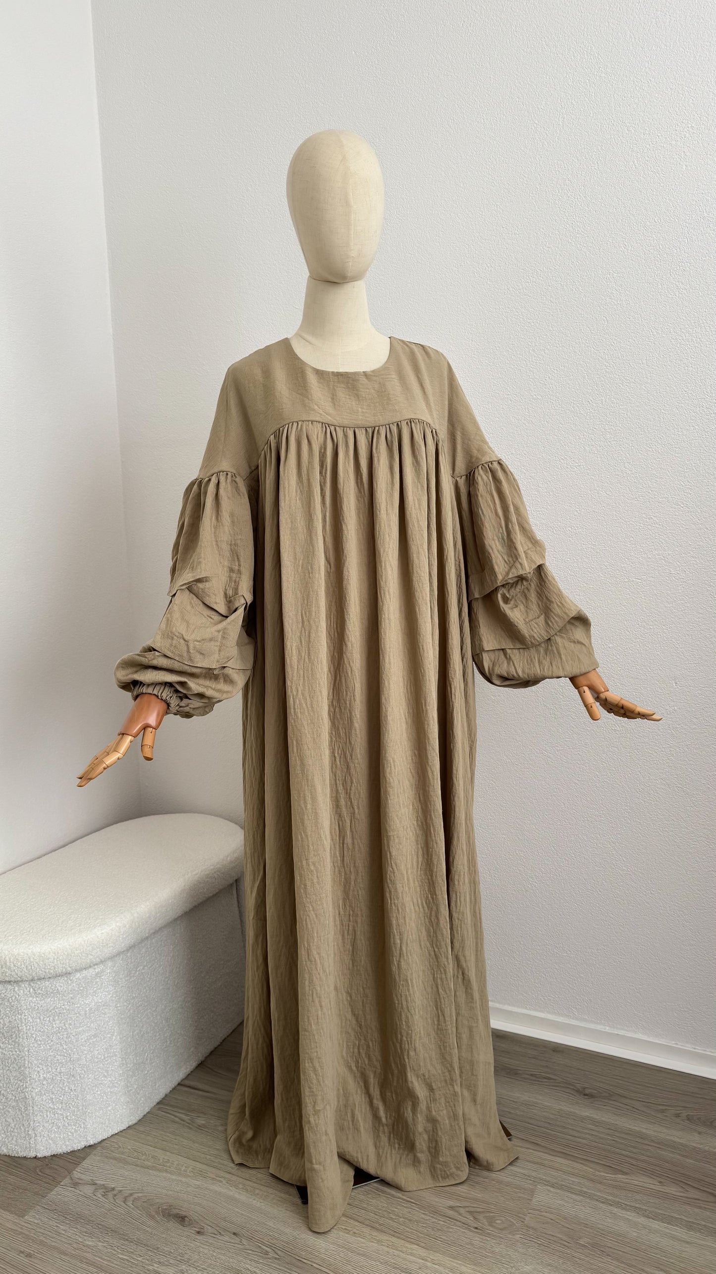 Abaya Laalia Viscose & Linen - Taupe - Gamila Muslimah