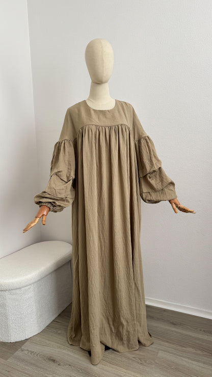 Abaya Laalia Viscose & Linen - Taupe - Gamila Muslimah
