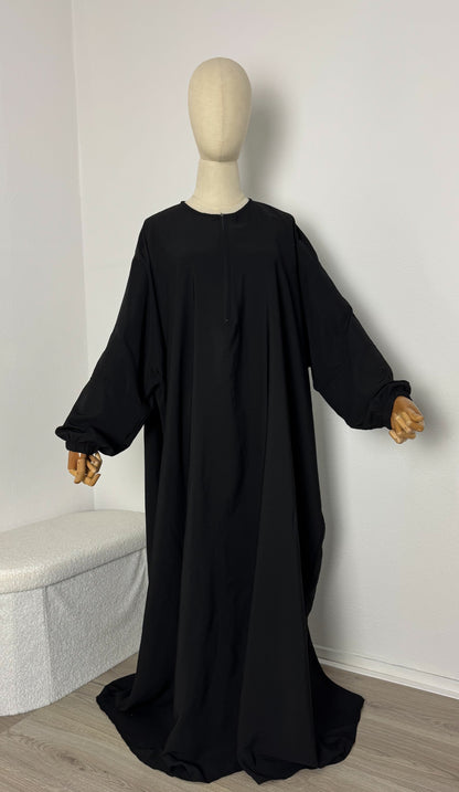 Abaya Papillon WITH ZIPPER - Black (Breastfeeding friendly) - Gamila Muslimah