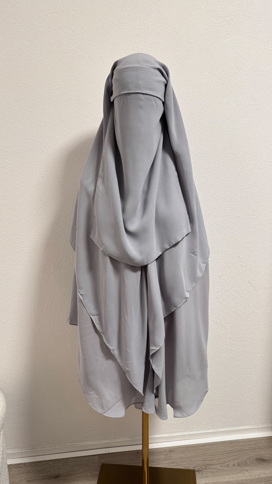 Niqab Asiyah with clips - Light Grey