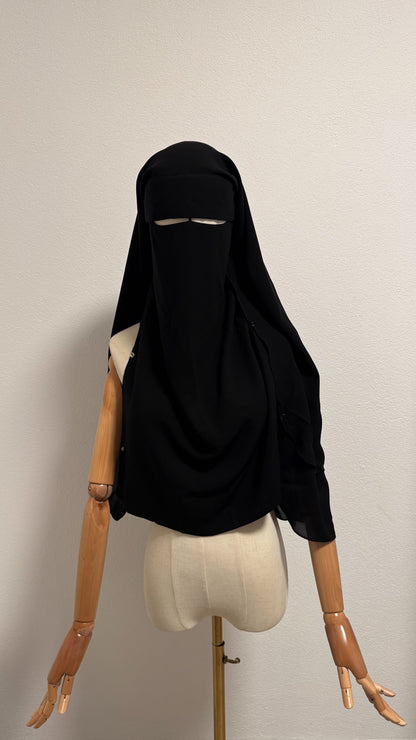 Niqab Khadija with Flap and Clips - Black