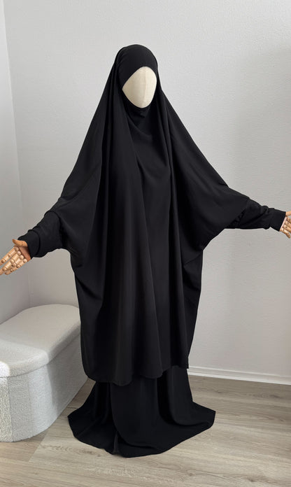 Jilbab Widad Microfibre - Black Elastic Sleeve