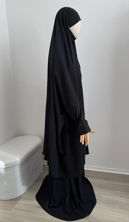 Jilbab Widad Microfibre - Black Elastic Sleeve