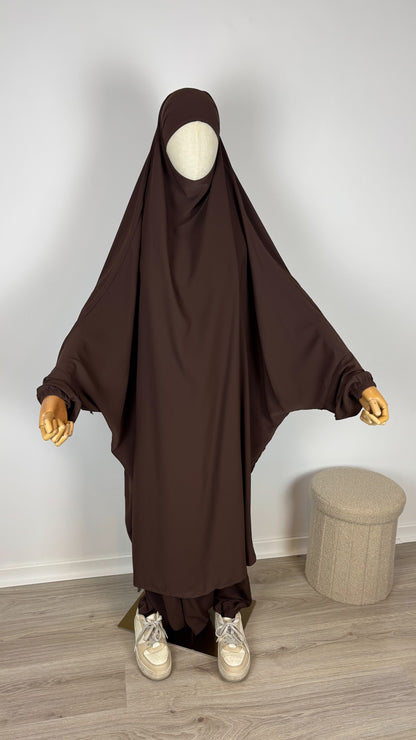 Jilbab Medina Silk with HALAL PANTS- Chocolate - Gamila Muslimah