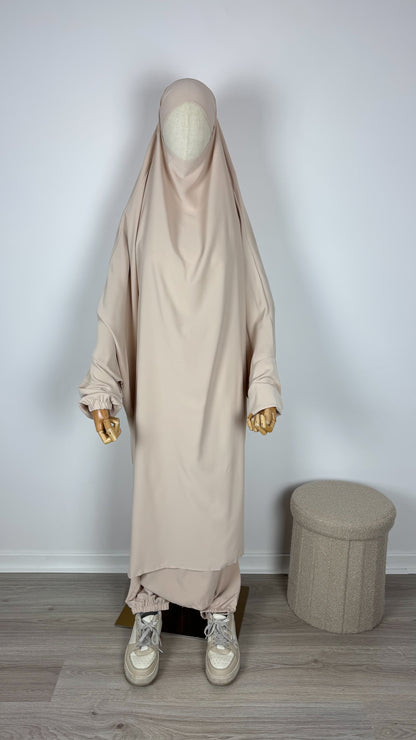 Jilbab Medina Silk with HALAL PANTS - Cream - Gamila Muslimah