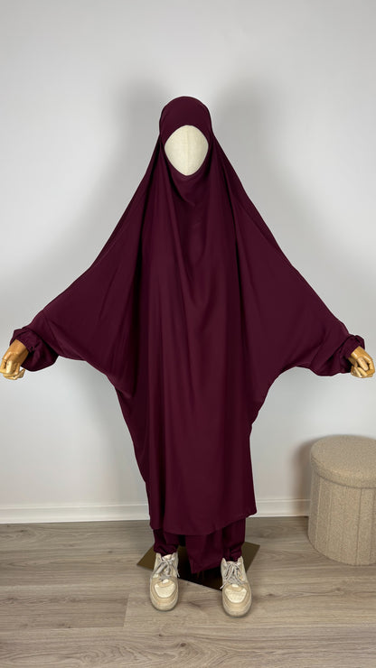 Jilbab Medina Silk with HALAL PANTS - Halal Red Wine - Gamila Muslimah