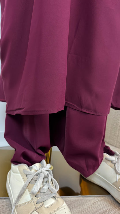 Jilbab Medina Silk with HALAL PANTS - Halal Red Wine - Gamila Muslimah