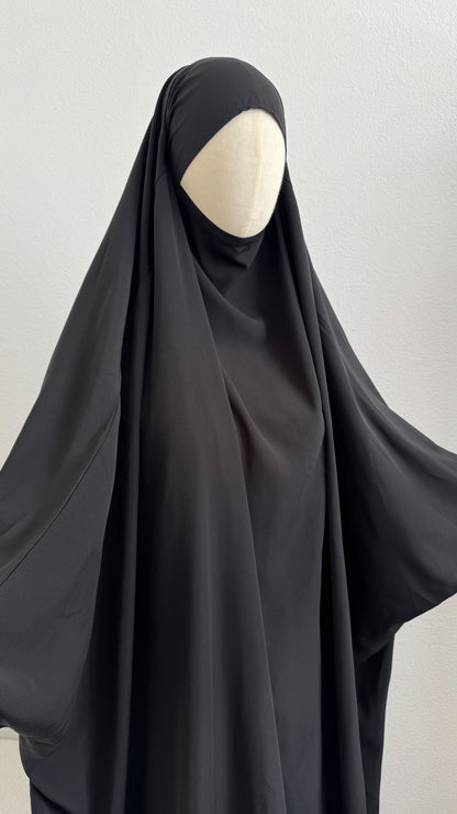 Jilbab Widad Microfibre - Black Elastic Sleeve - Gamila Muslimah