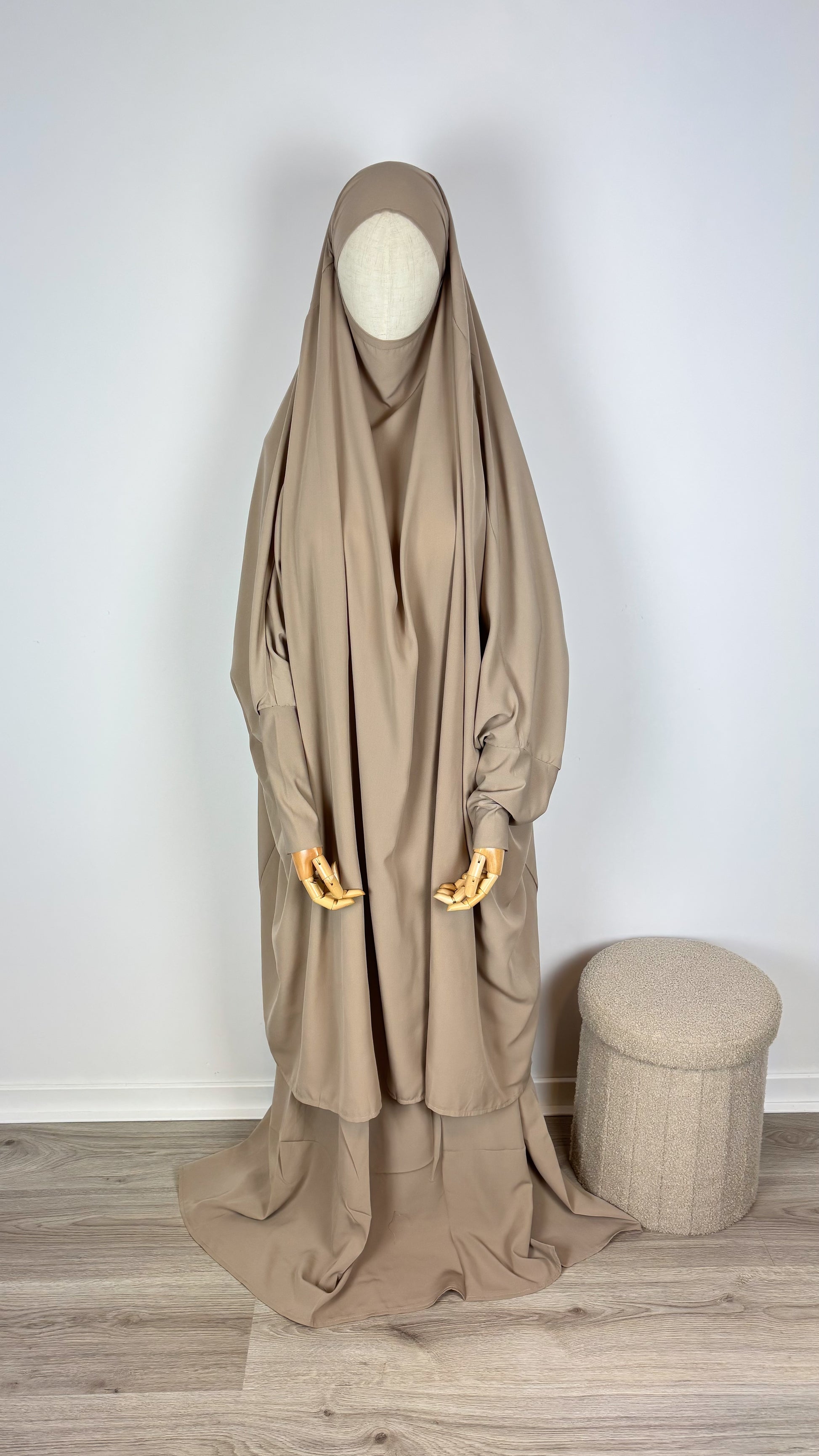 Jilbab Widad Microfibre - Dark Beige Elastic Sleeve - Gamila Muslimah