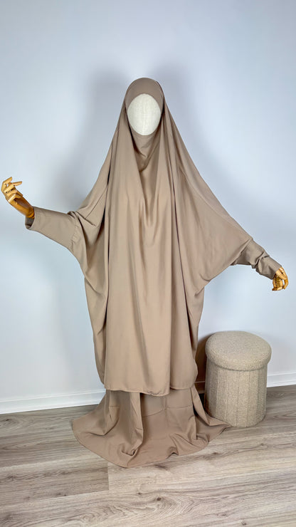 Jilbab Widad Microfibre - Dark Beige Elastic Sleeve - Gamila Muslimah