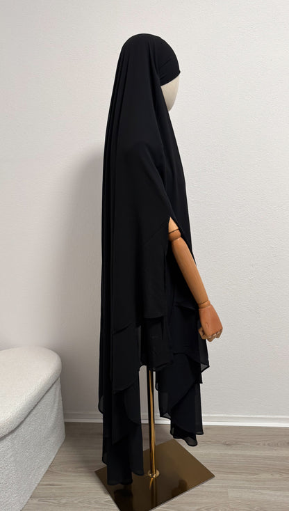 Khimar Ayah - Rounded 2 Layers - Black - Gamila Muslimah