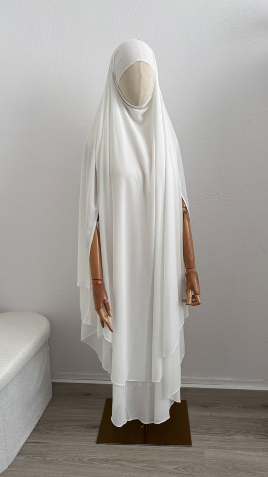 Khimar Ayah - Rounded 2 Layers - Off White - Gamila Muslimah