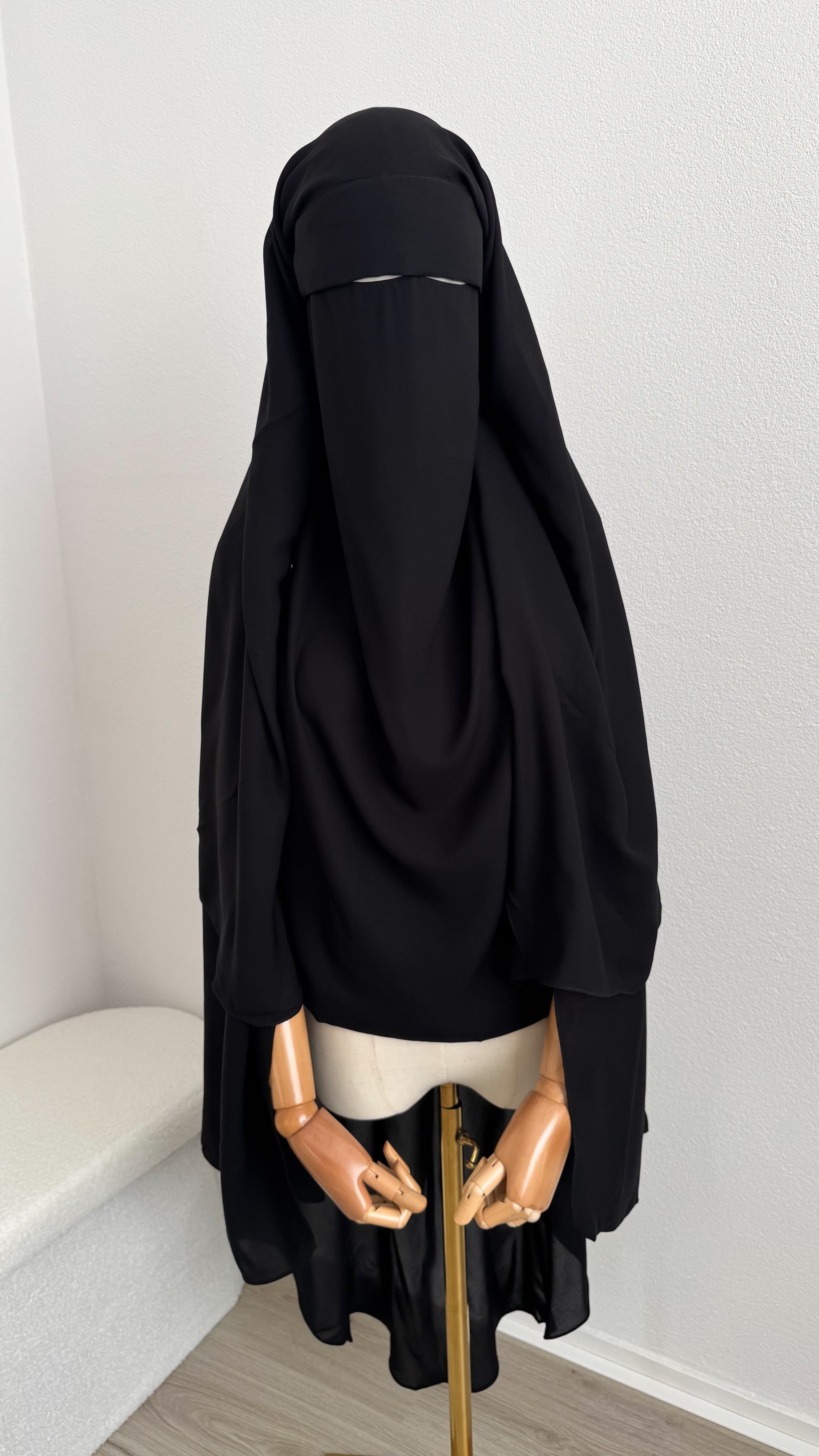 Maxi Niqab Khadija with Flap and Clips - Black - Gamila Muslimah