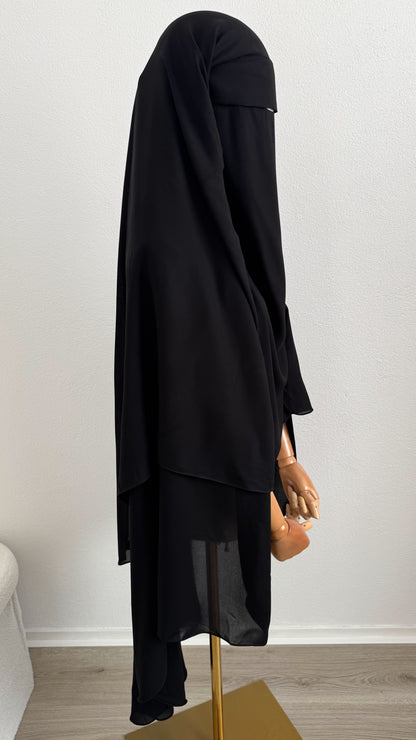Maxi Niqab Khadija with Flap and Clips - Black - Gamila Muslimah