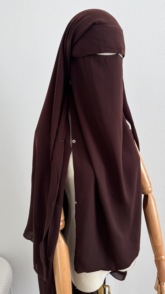Maxi Niqab Khadija with Flap and Clips - Chocolate - Gamila Muslimah