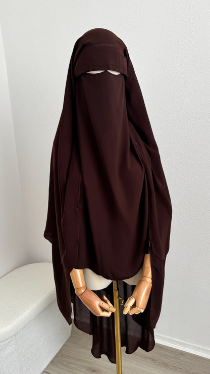 Maxi Niqab Khadija with Flap and Clips - Chocolate - Gamila Muslimah