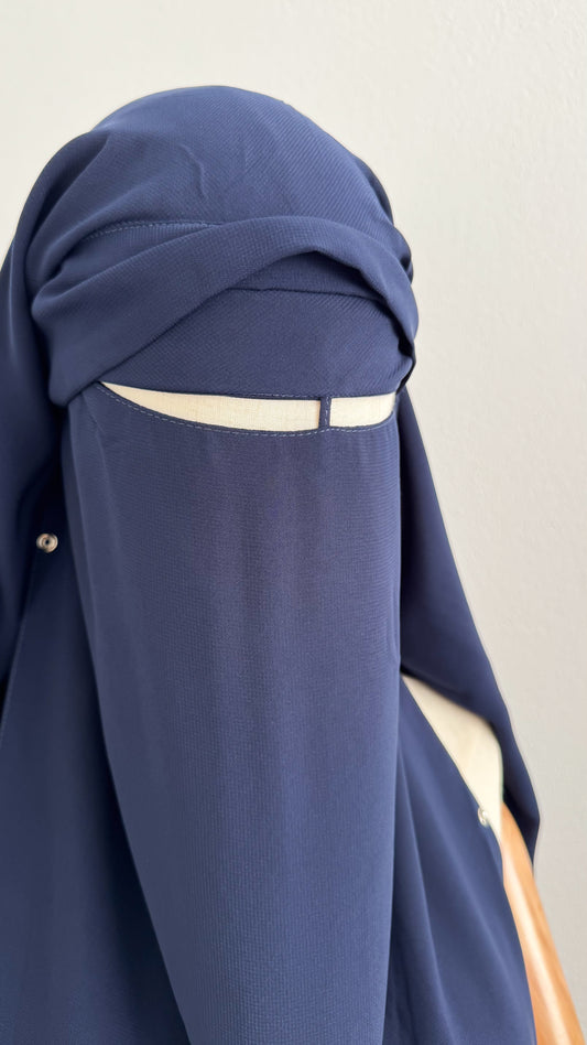 Maxi Niqab Khadija with Flap and Clips - Night Blue - Gamila Muslimah