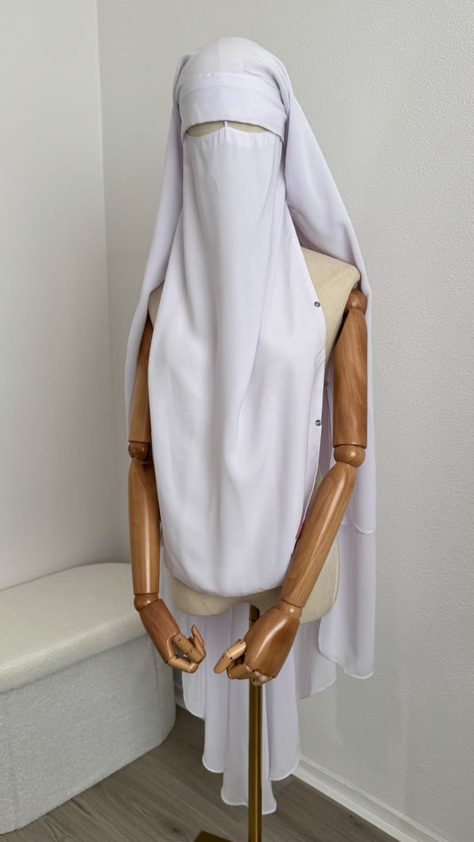 Maxi Niqab Khadija with Flap and Clips - White - Gamila Muslimah