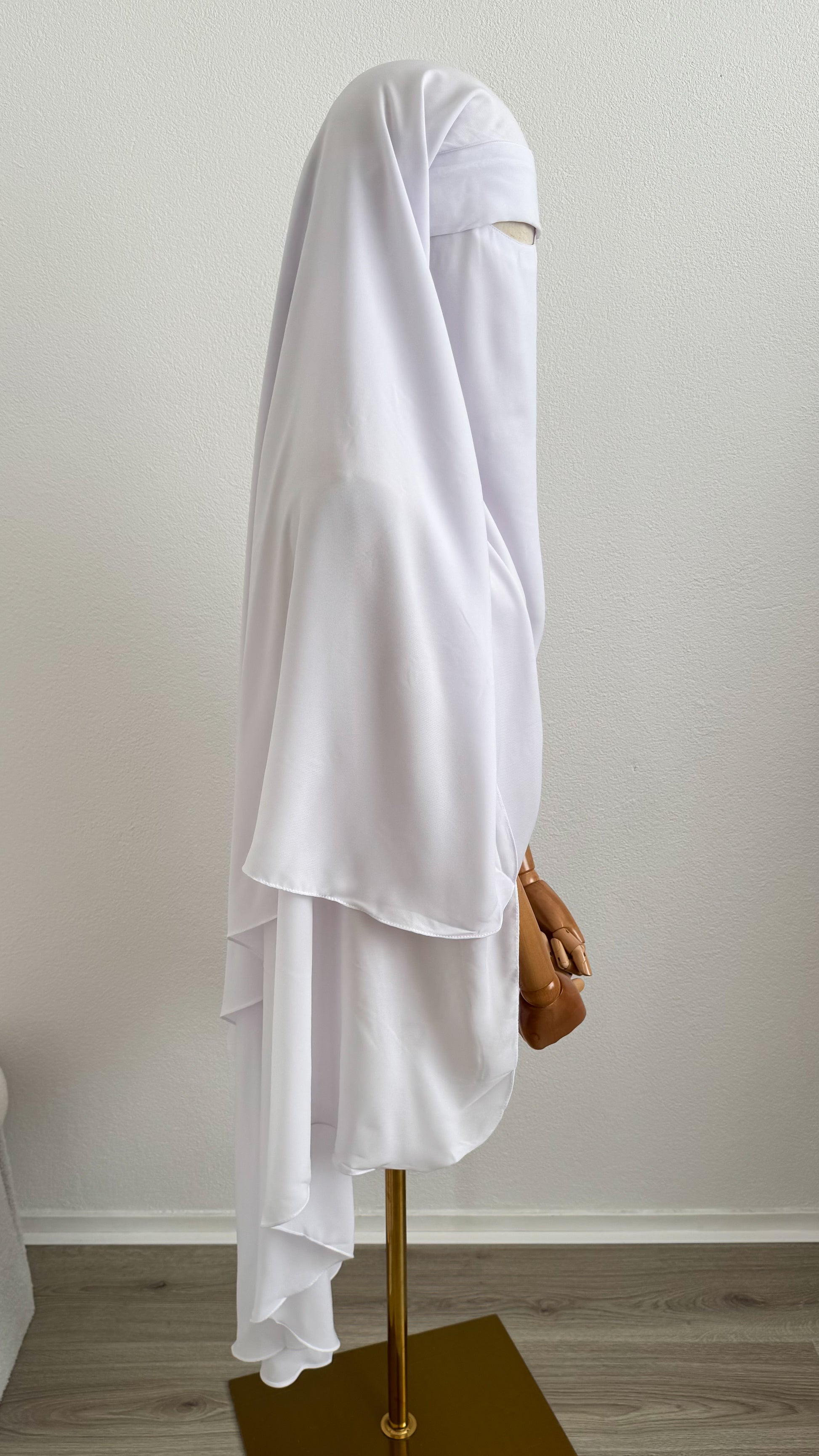 Maxi Niqab Khadija with Flap and Clips - White - Gamila Muslimah
