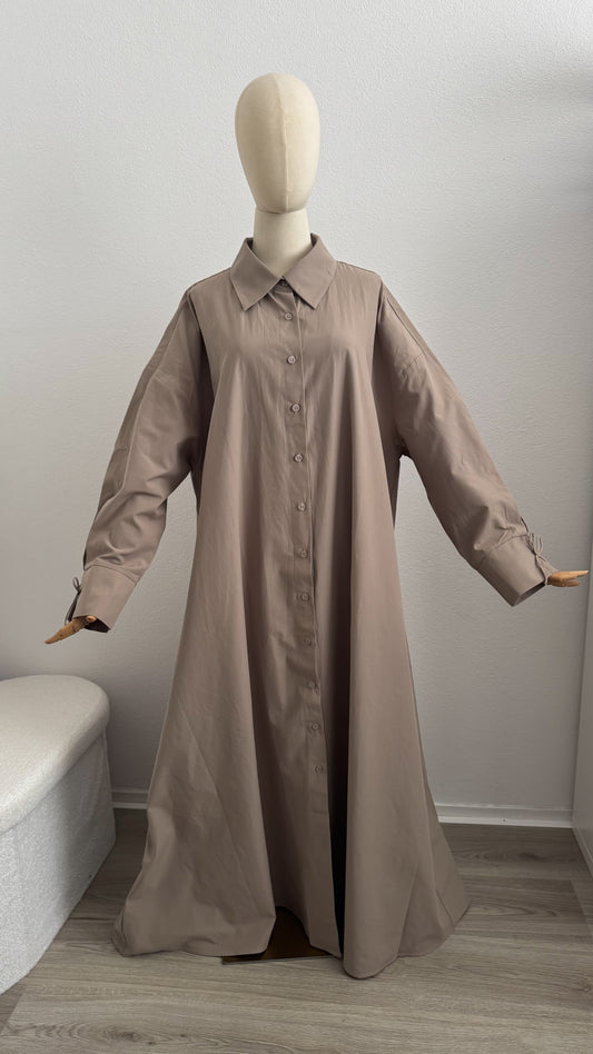Qameesa Abaya 100% Cotton - Taupe - Gamila Muslimah
