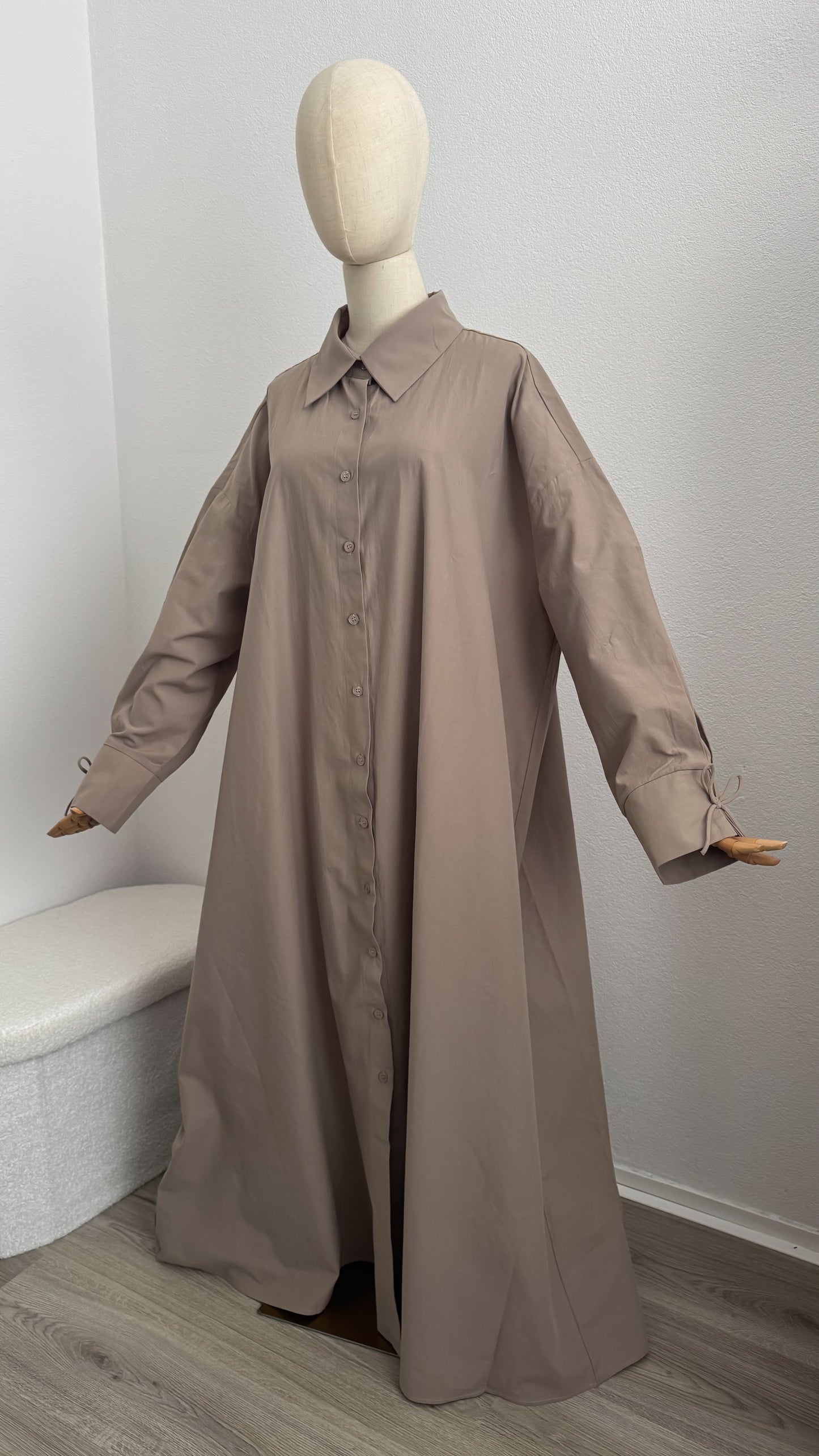 Qameesa Abaya 100% Cotton - Taupe - Gamila Muslimah
