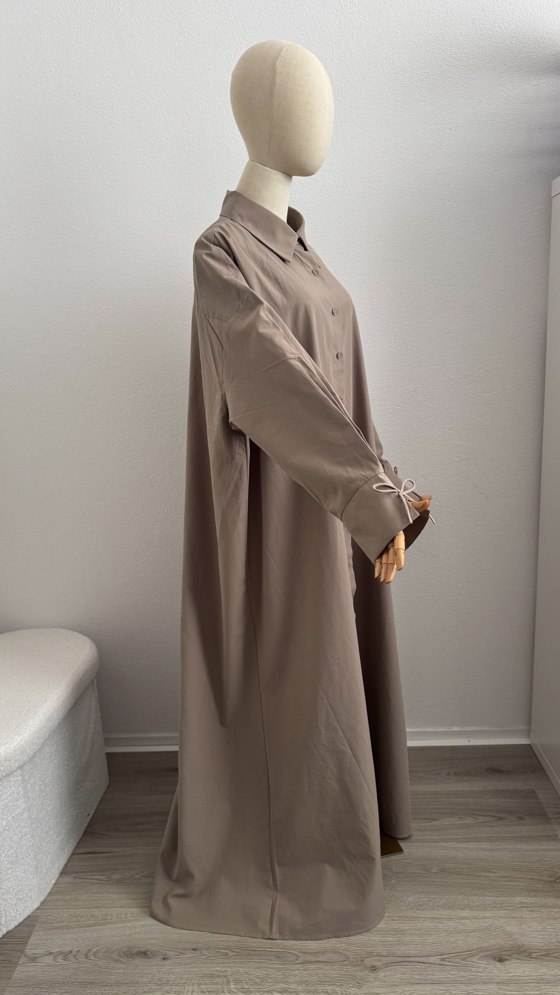 Qameesa Abaya 100% Cotton - Taupe - Gamila Muslimah
